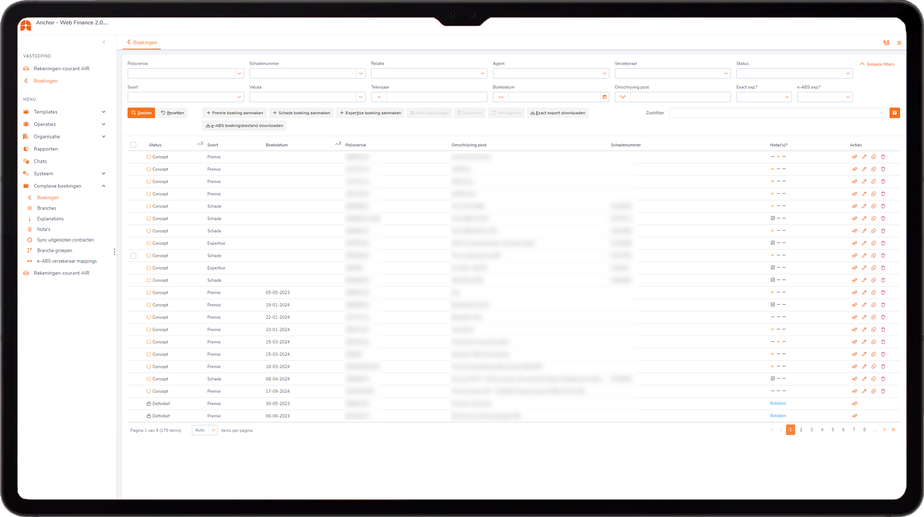 Boekingen Scherm Applicatie