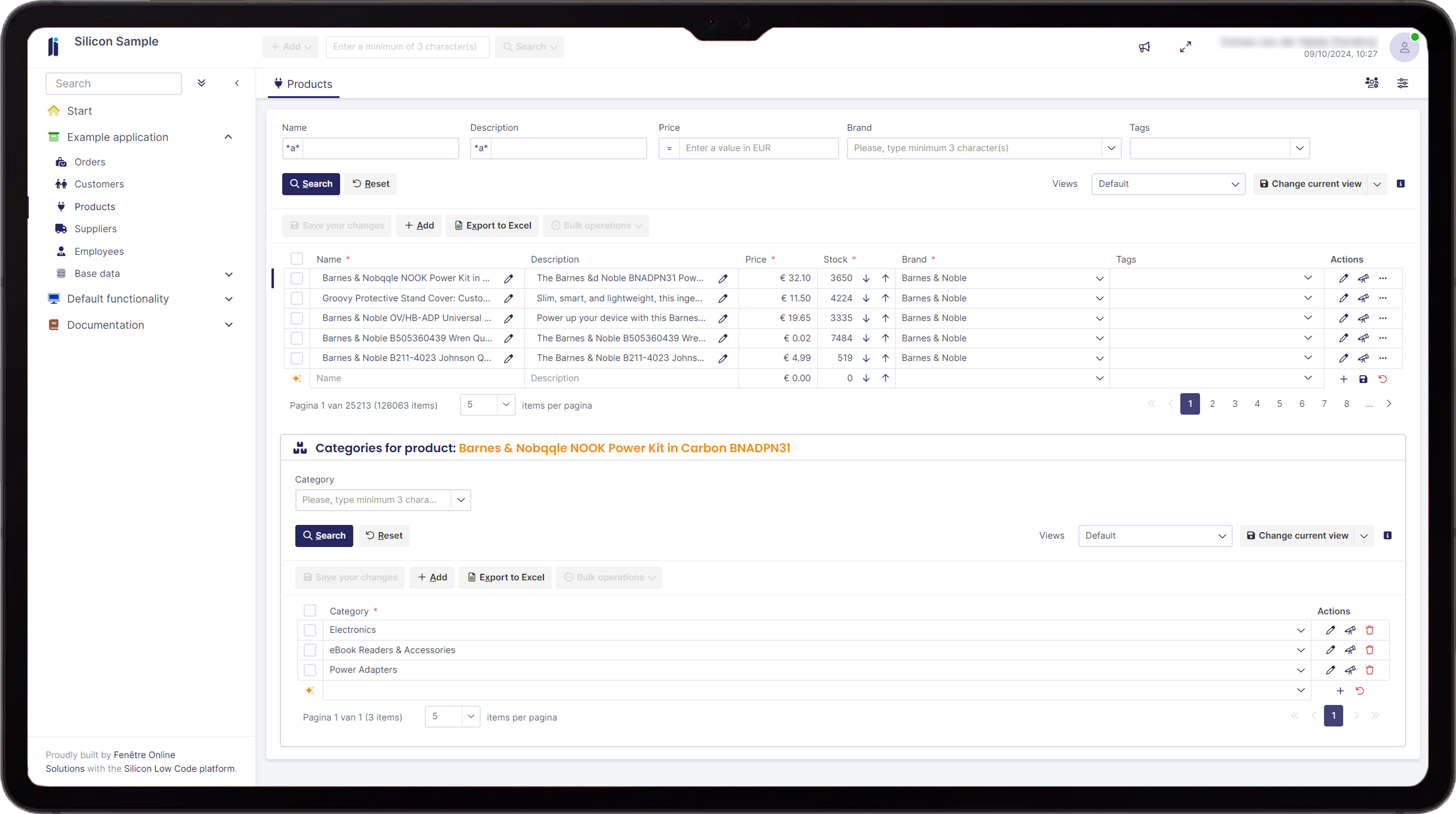 Productbeheer applicatie scherm
