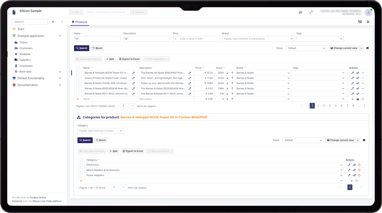 Productbeheer applicatie scherm