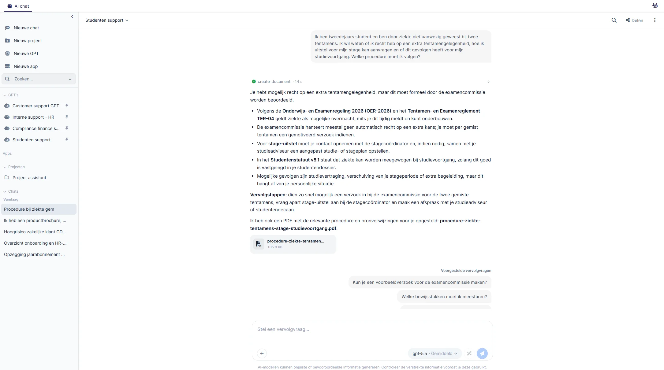 Studenten Support AI Chat